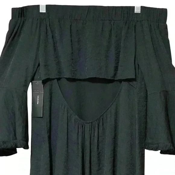 Lulus Day Out Black Off-the Shoulder Shift Dress S Whimsigoth Dark Fairycore NWT - Picture 6 of 8